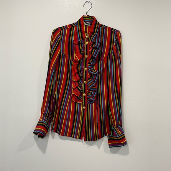Versace Tops - Versus RUFFLED STRIPED SHIRT IN MULTICOLOUR
